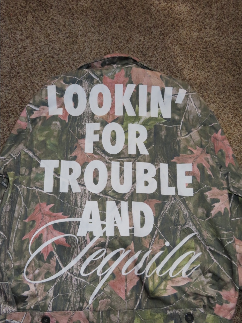 Old West women’s Camouflage Jacket with White Back Slogan - Green, Brown, Pink